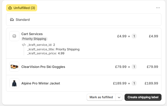 Order with add-on line item